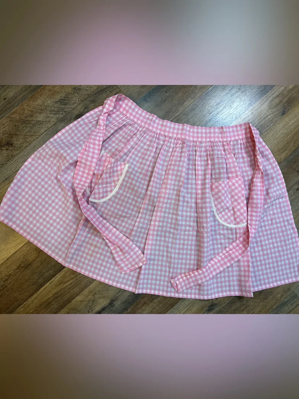 Pink Gingham Half Apron Cottagecore Checkered Waist Apron Pockets